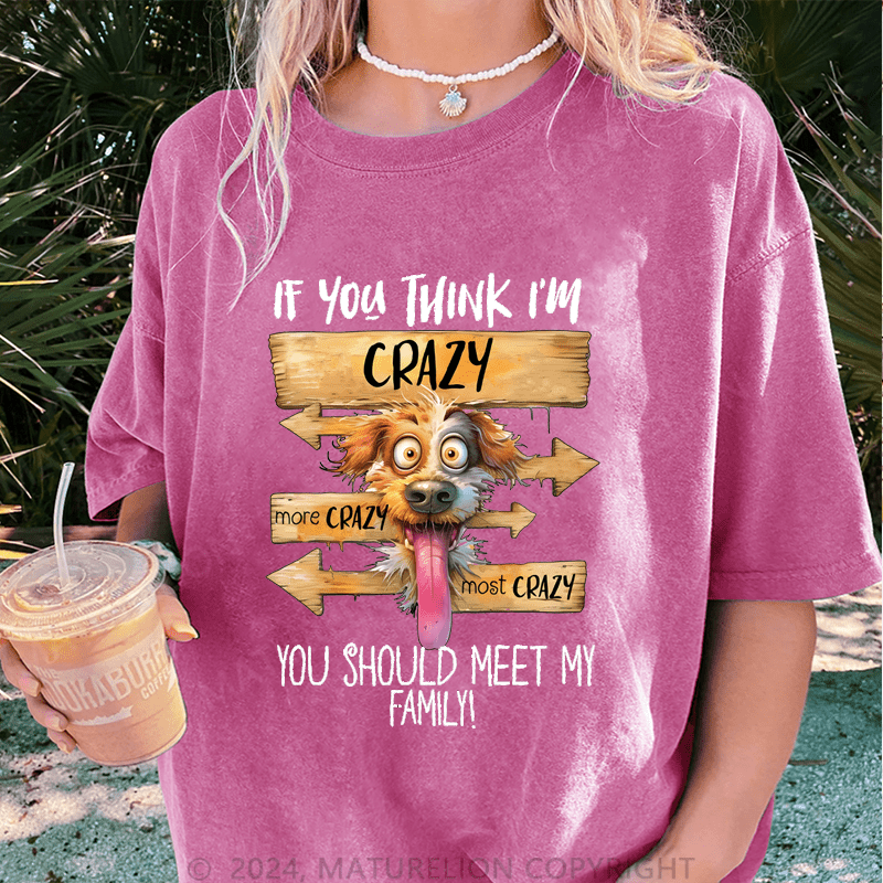 Maturelion If You Thing I'm Crazy More Crazy Most Crazy You Should Meet My Family DTG Printing Washed Cotton T-Shirt