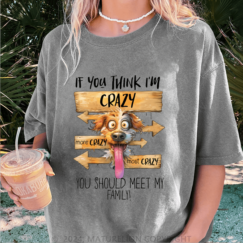 Maturelion If You Thing I'm Crazy More Crazy Most Crazy You Should Meet My Family DTG Printing Washed Cotton T-Shirt
