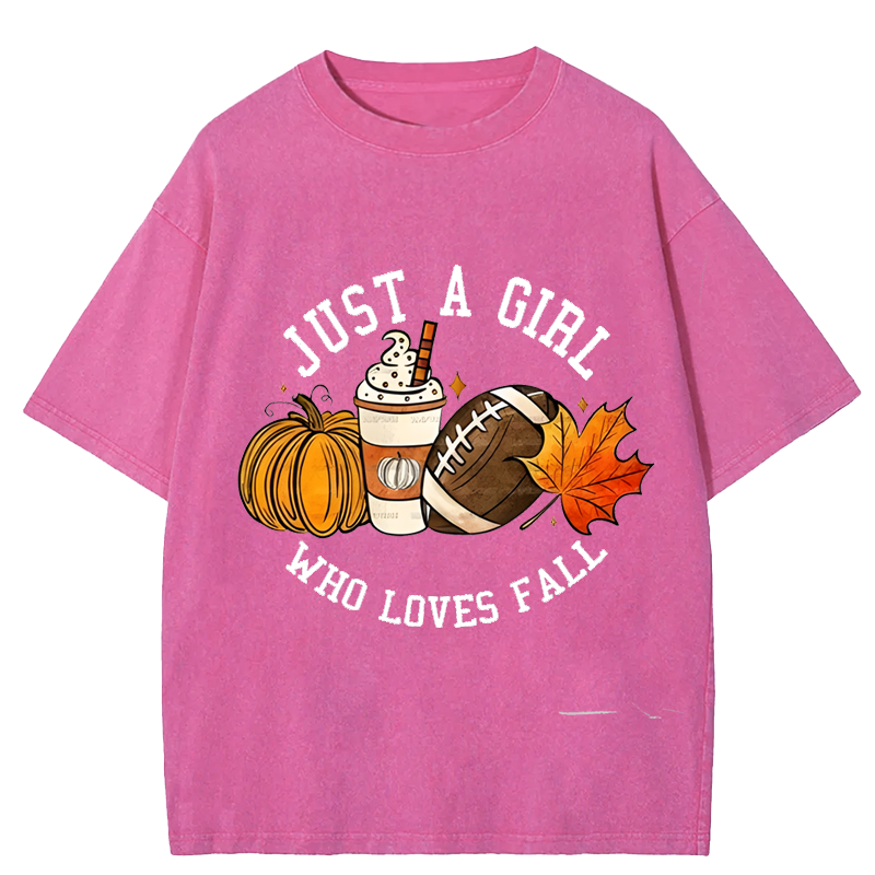 Maturelion Halloween Just A Girl Who Loves Fall DTG Printing Washed Cotton T-Shirt