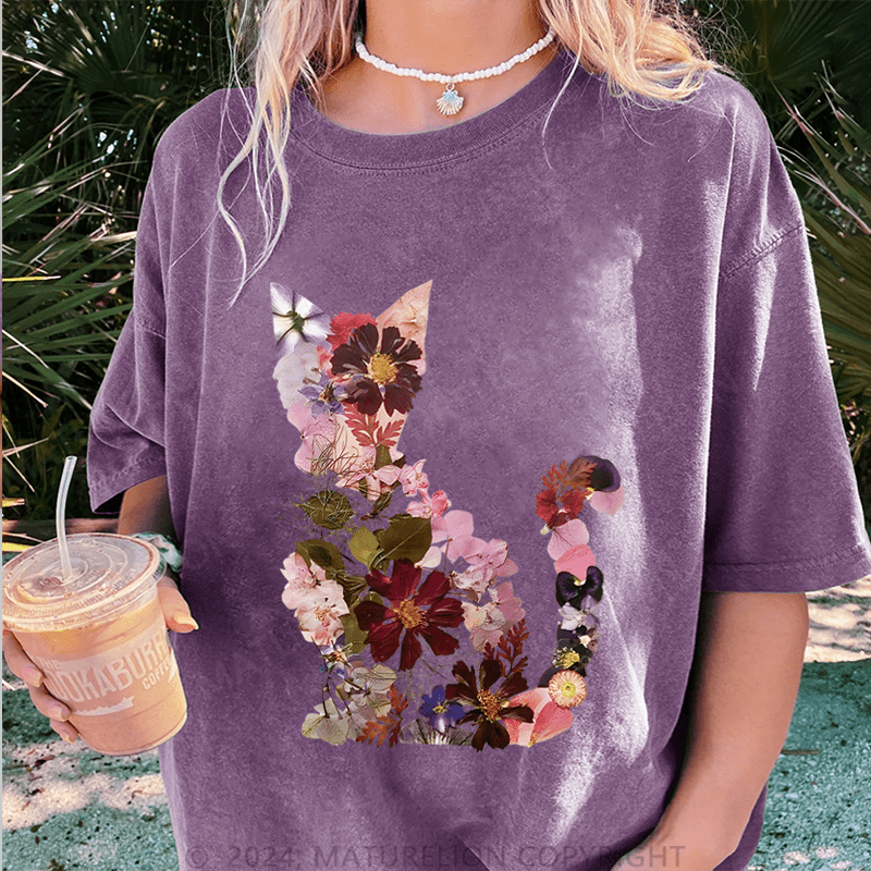 Maturelion Kitten DTG Printing Washed Cotton T-Shirt
