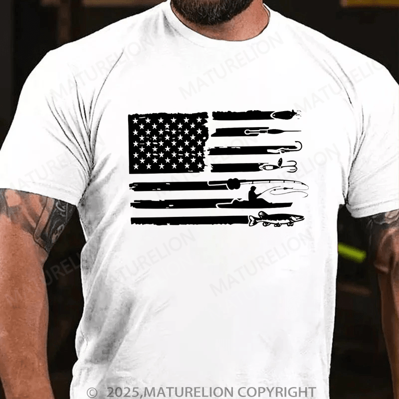 Maturelion Men's T-Shirt American Flag Fishing T-Shirt (Free Customization)