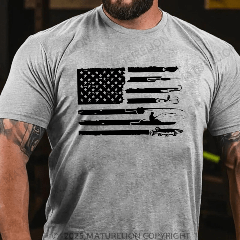 Maturelion Men's T-Shirt American Flag Fishing T-Shirt (Free Customization)