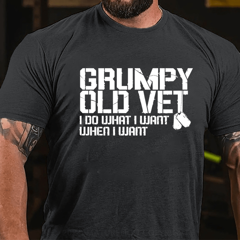 Maturelion Men's T-Shirt Grumpy Old Vet I Do What I Want When I Want T-Shirt