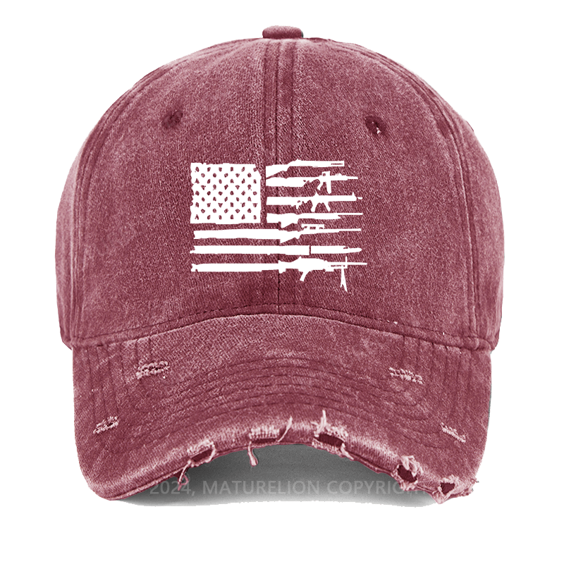 Maturelion Men's Washed Cap American Gun Flag Washed Cap