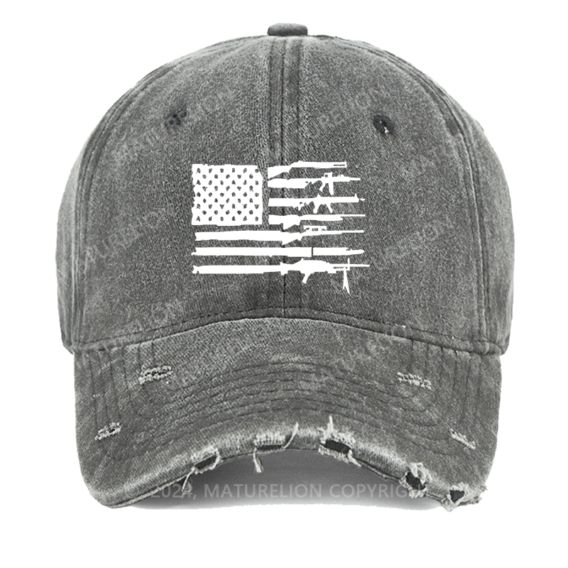 Maturelion Men's Washed Cap American Gun Flag Washed Cap