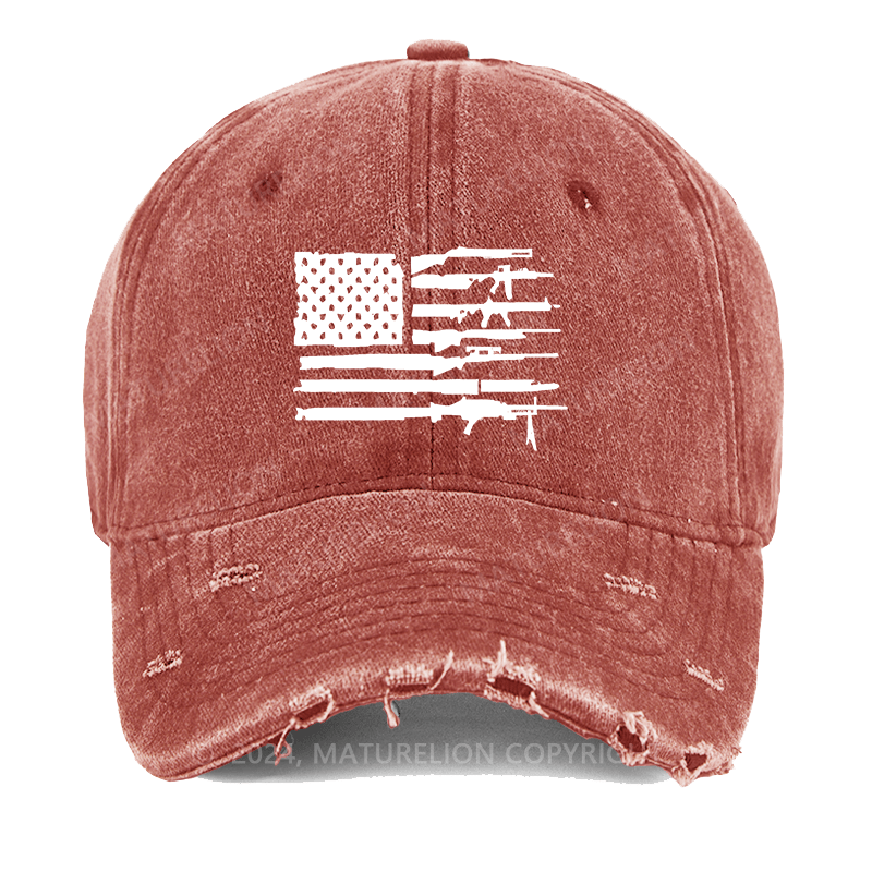 Maturelion Men's Washed Cap American Gun Flag Washed Cap