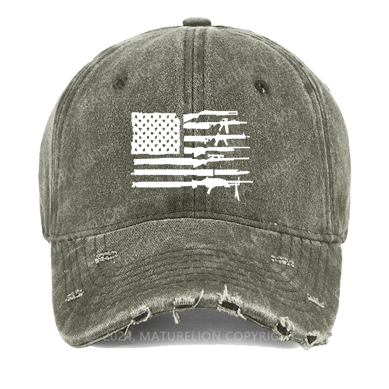 Maturelion Men's Washed Cap American Gun Flag Washed Cap