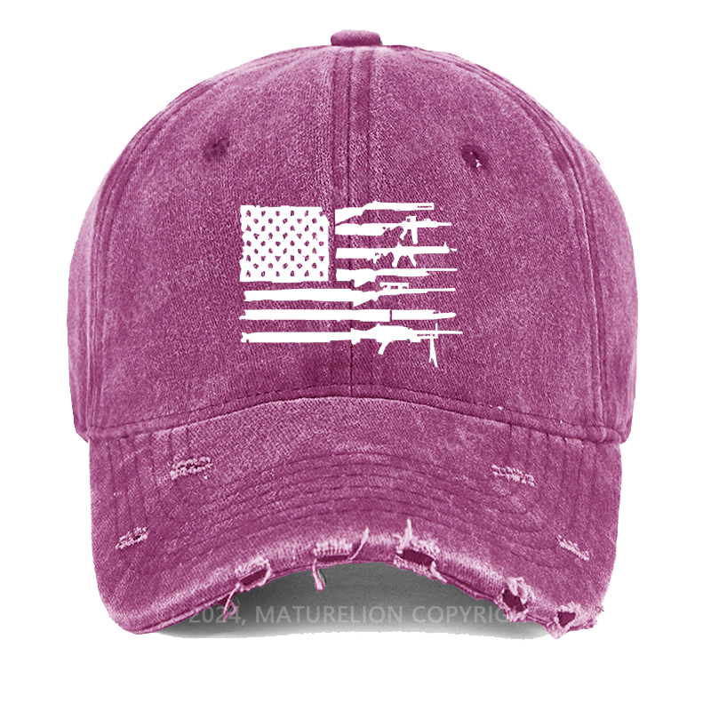 Maturelion Men's Washed Cap American Gun Flag Washed Cap