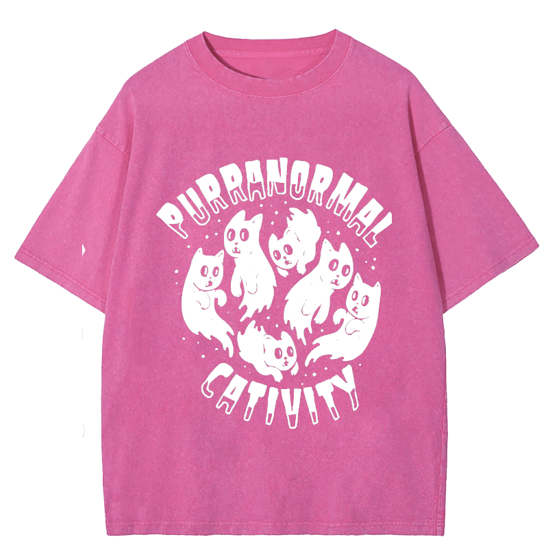 Maturelion Halloween Purranormal Cativity Funny DTG Printing Washed Cotton T-Shirt