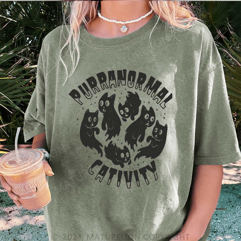 Maturelion Halloween Purranormal Cativity Funny DTG Printing Washed Cotton T-Shirt