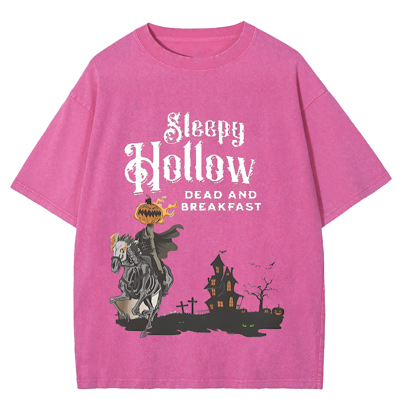 Maturelion Halloween Sleepy Halloween Dead And Breakfast DTG Printing Washed Cotton T-Shirt