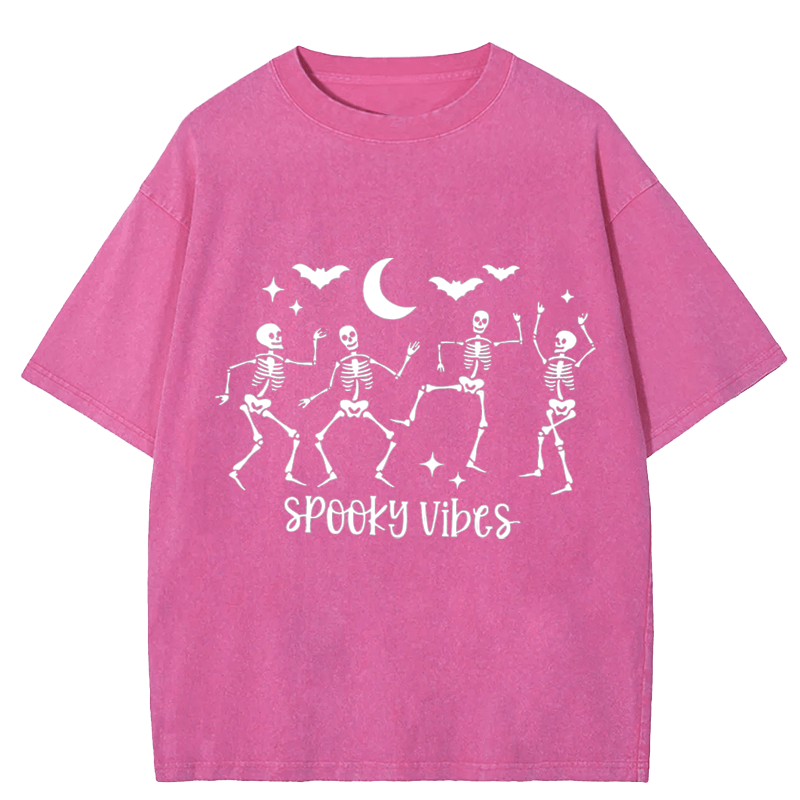 Maturelion Halloween Spooky Vibes Halloween Funny DTG Printing Washed Cotton T-Shirt