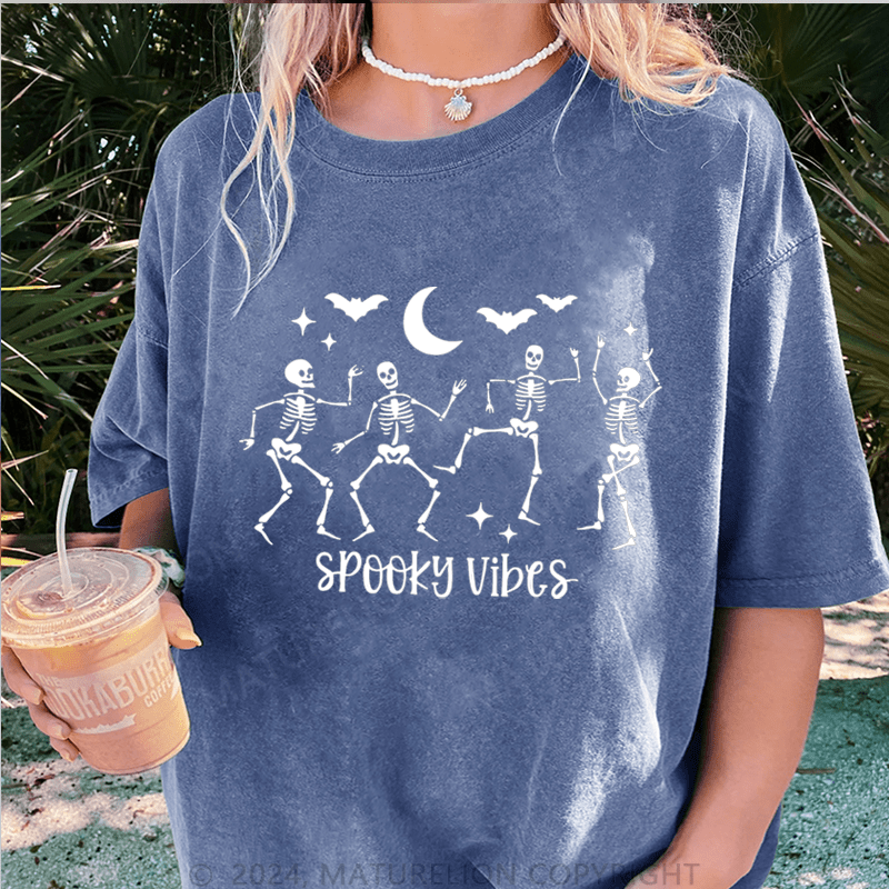 Maturelion Halloween Spooky Vibes Halloween Funny DTG Printing Washed Cotton T-Shirt