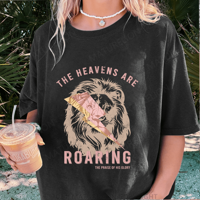 Maturelion The Heavensare Roaring DTG Printing Washed Cotton T-Shirt