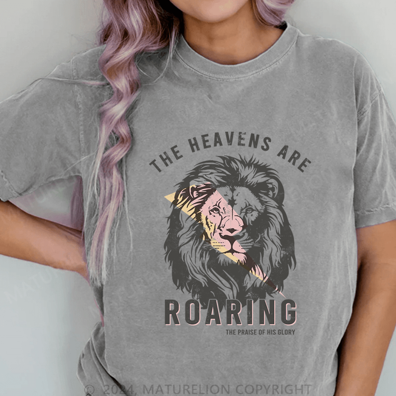 Maturelion The Heavensare Roaring DTG Printing Washed Cotton T-Shirt
