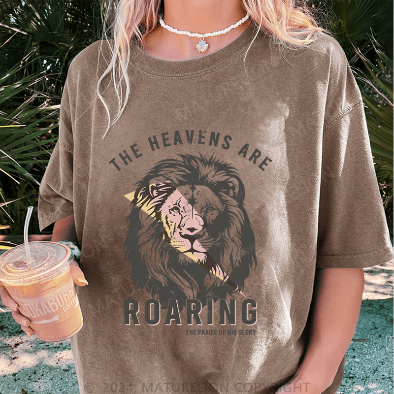 Maturelion The Heavensare Roaring DTG Printing Washed Cotton T-Shirt