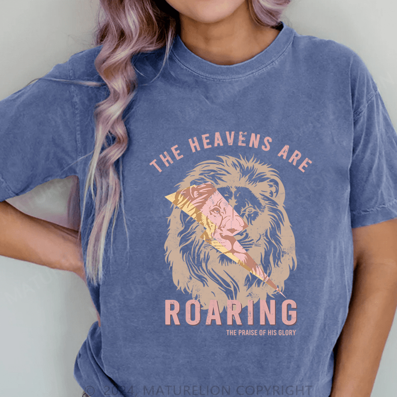 Maturelion The Heavensare Roaring DTG Printing Washed Cotton T-Shirt