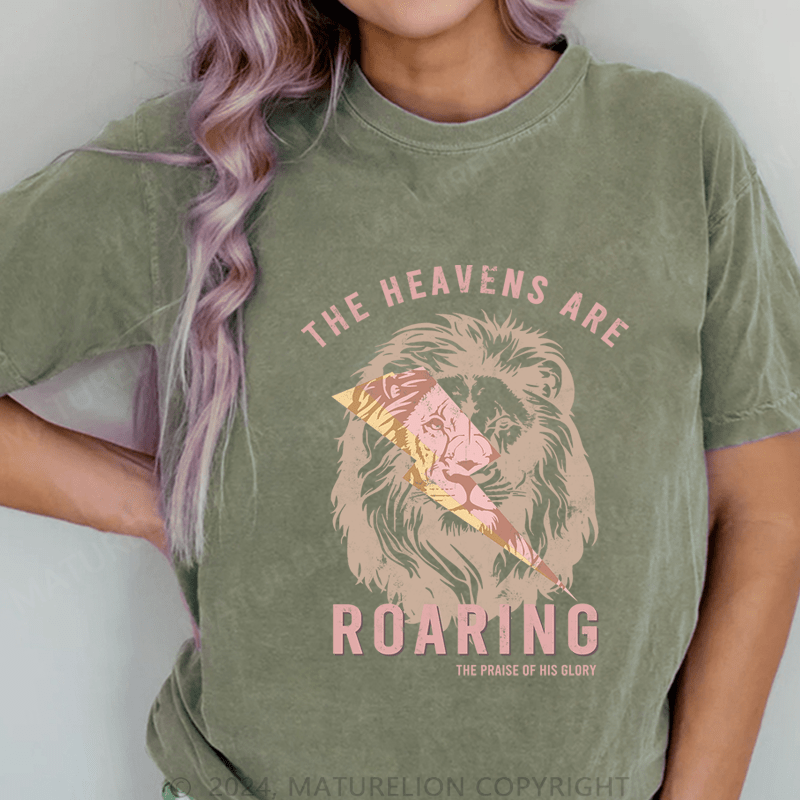 Maturelion The Heavensare Roaring DTG Printing Washed Cotton T-Shirt