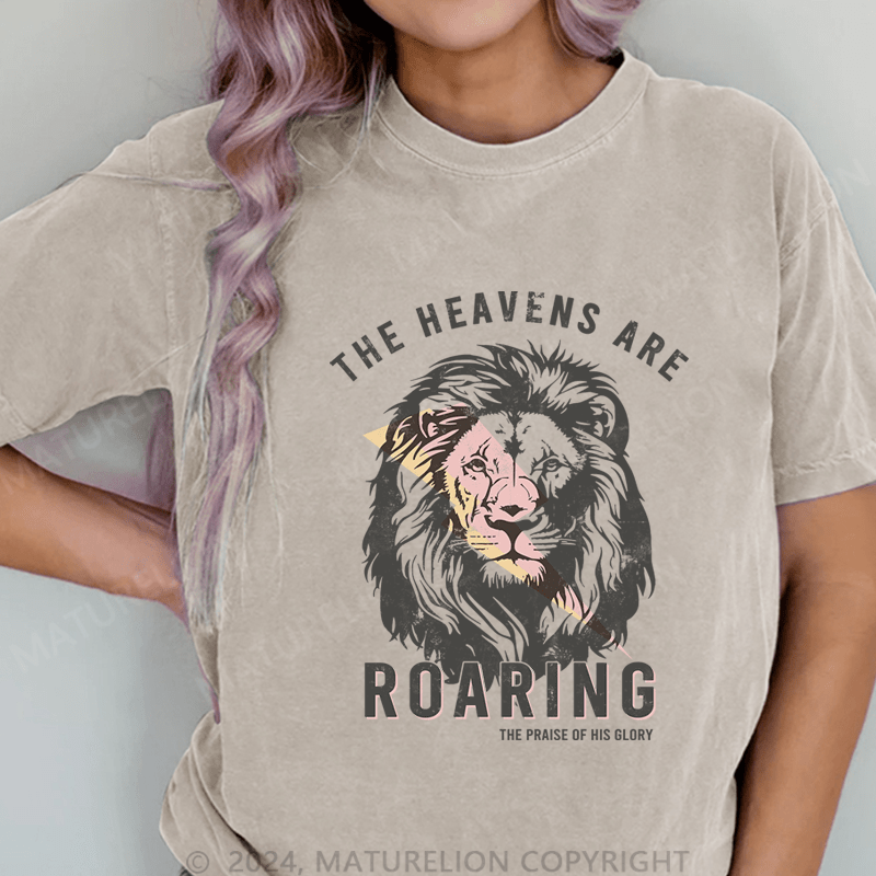 Maturelion The Heavensare Roaring DTG Printing Washed Cotton T-Shirt