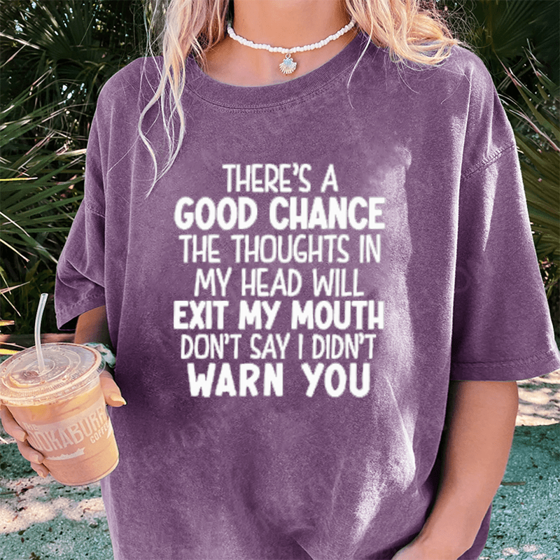 Maturelion There's A Good Chance The Thoughts In My Head Will Exit My Mouth DTG Printing Washed Cotton T-Shirt