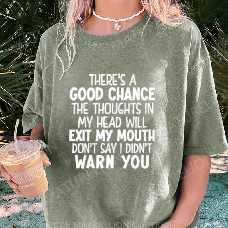 Maturelion There's A Good Chance The Thoughts In My Head Will Exit My Mouth DTG Printing Washed Cotton T-Shirt