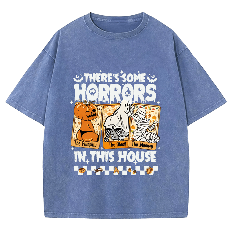 Maturelion Halloween There's Some Horrors In The House DTG Printing Washed Cotton T-Shirt