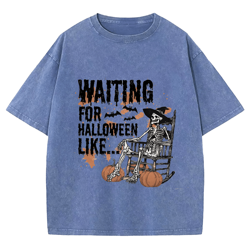 Maturelion Halloween Waiting For Halloween Like DTG Printing Washed Cotton T-Shirt