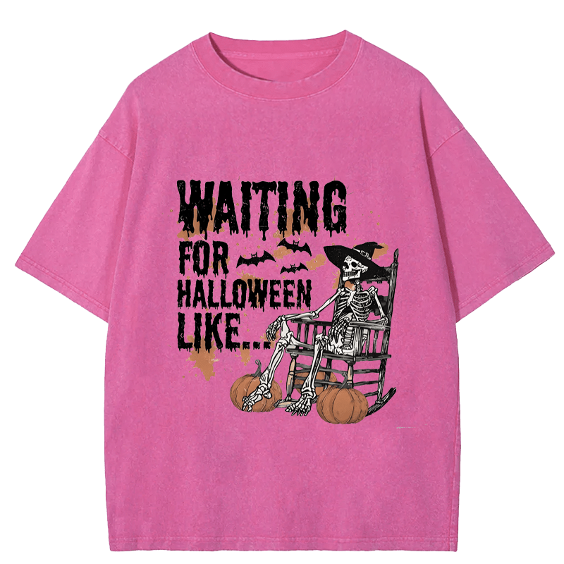 Maturelion Halloween Waiting For Halloween Like DTG Printing Washed Cotton T-Shirt
