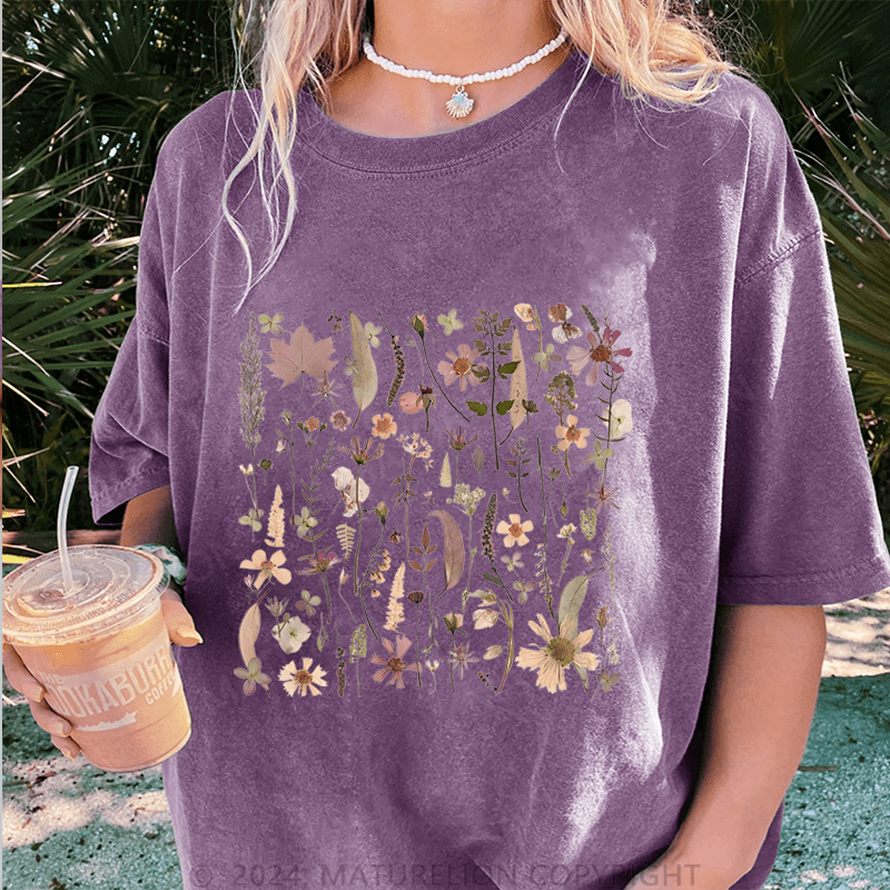 Maturelion Wildflowers DTG Printing Washed Cotton T-Shirt