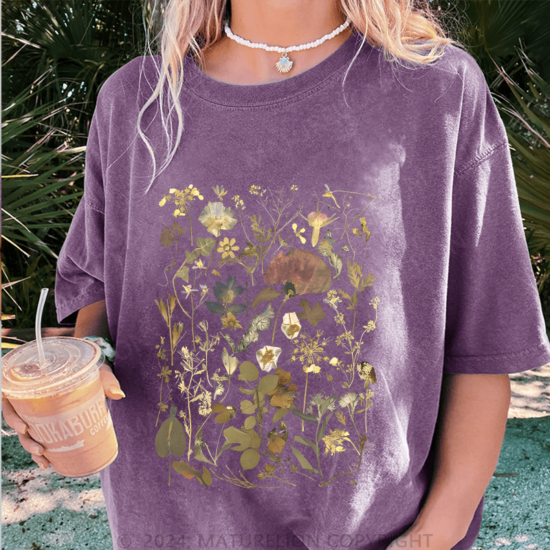 Maturelion Wildflowers DTG Printing Washed Cotton T-Shirt