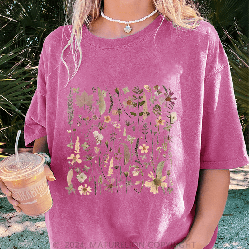Maturelion Wildflowers DTG Printing Washed Cotton T-Shirt