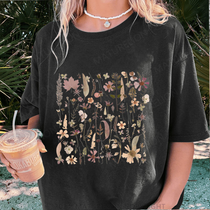 Maturelion Wildflowers DTG Printing Washed Cotton T-Shirt