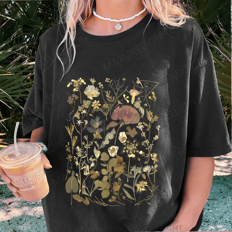 Maturelion Wildflowers DTG Printing Washed Cotton T-Shirt