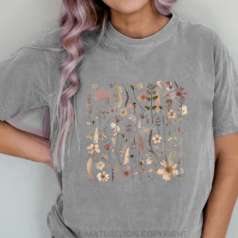 Maturelion Wildflowers DTG Printing Washed Cotton T-Shirt