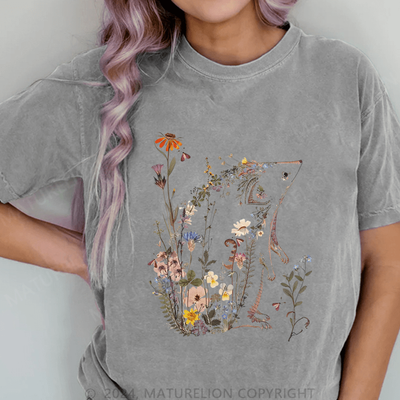 Maturelion Wildflowers DTG Printing Washed Cotton T-Shirt