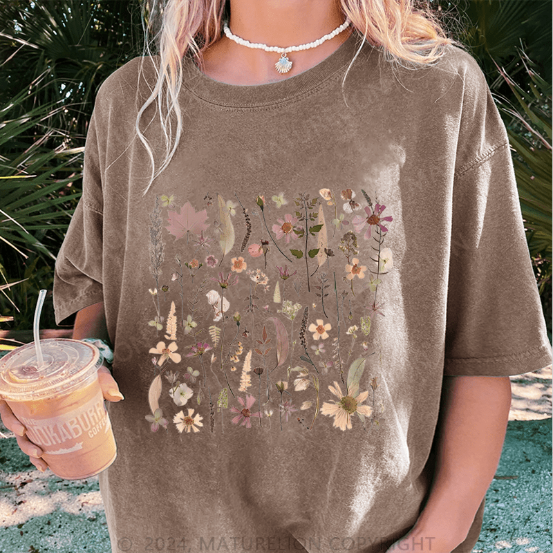 Maturelion Wildflowers DTG Printing Washed Cotton T-Shirt