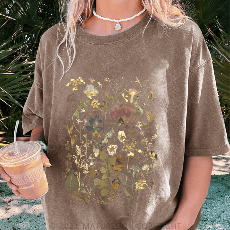Maturelion Wildflowers DTG Printing Washed Cotton T-Shirt