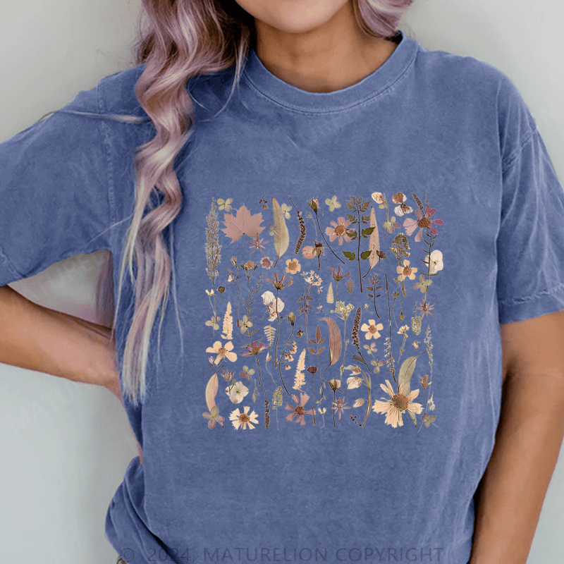 Maturelion Wildflowers DTG Printing Washed Cotton T-Shirt