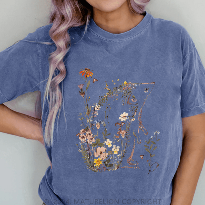 Maturelion Wildflowers DTG Printing Washed Cotton T-Shirt