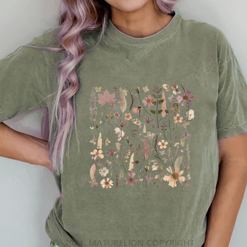 Maturelion Wildflowers DTG Printing Washed Cotton T-Shirt