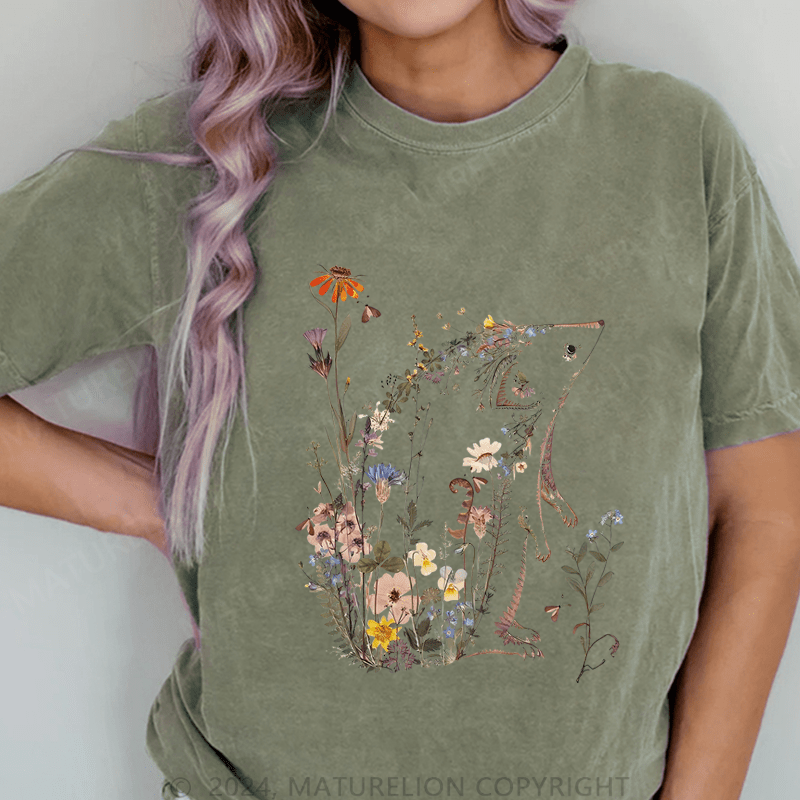 Maturelion Wildflowers DTG Printing Washed Cotton T-Shirt