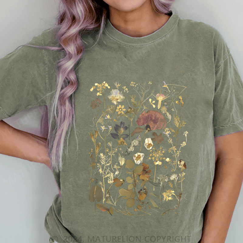 Maturelion Wildflowers DTG Printing Washed Cotton T-Shirt