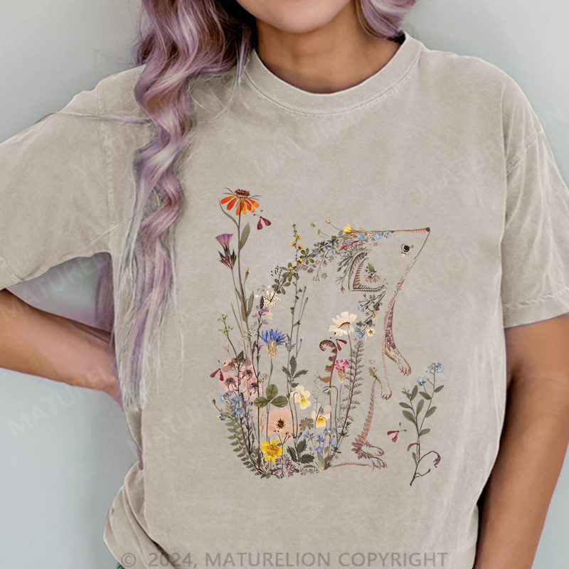 Maturelion Wildflowers DTG Printing Washed Cotton T-Shirt