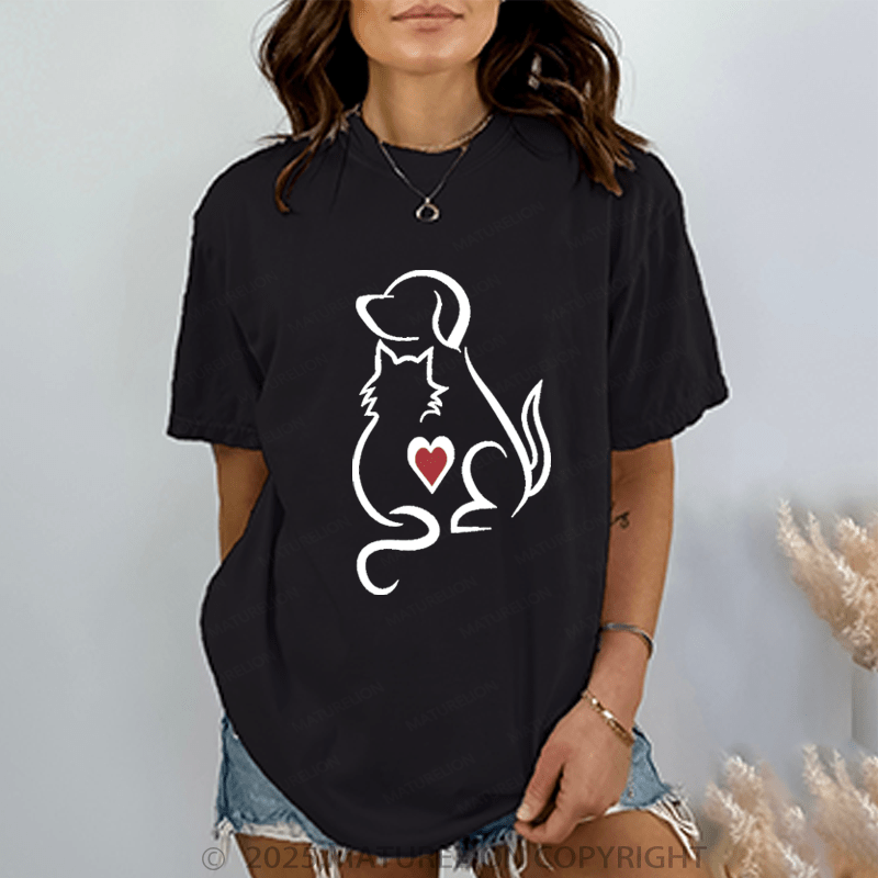 Maturelion Women T-Shirt Like Dogs And Cats T-Shirt