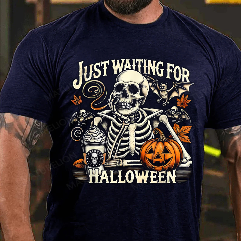 Maturelion Men's T-Shirt Spooky Vibes Loading... Just Waiting for Halloween Cotton T-Shirt