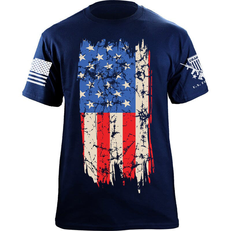 Maturelion Men's T-shirt Distressed Vertical US Flag Cotton T-shirt