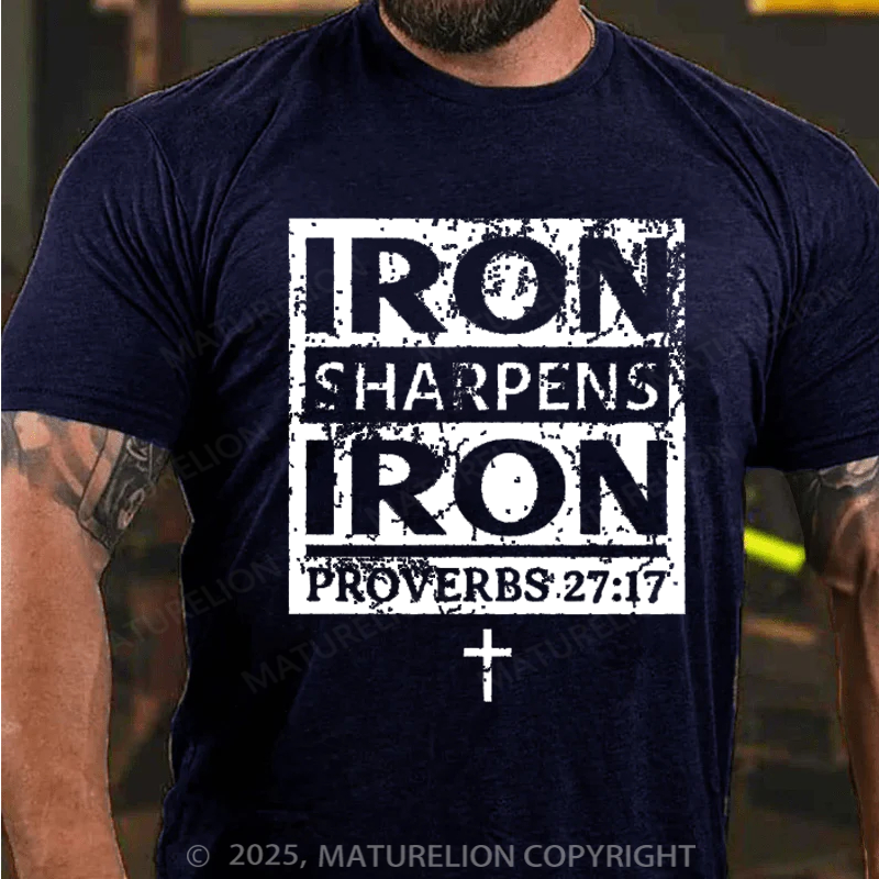 Maturelion Men's T-shirt Iron Sharpens Iron Proverbs Bible Cotton T-shirt