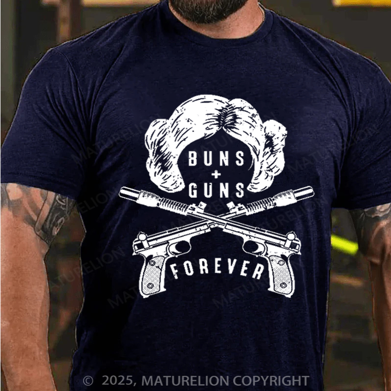 Maturelion Men's T-shirt Buns Guns Forever Princess Leia Cotton T-shirt