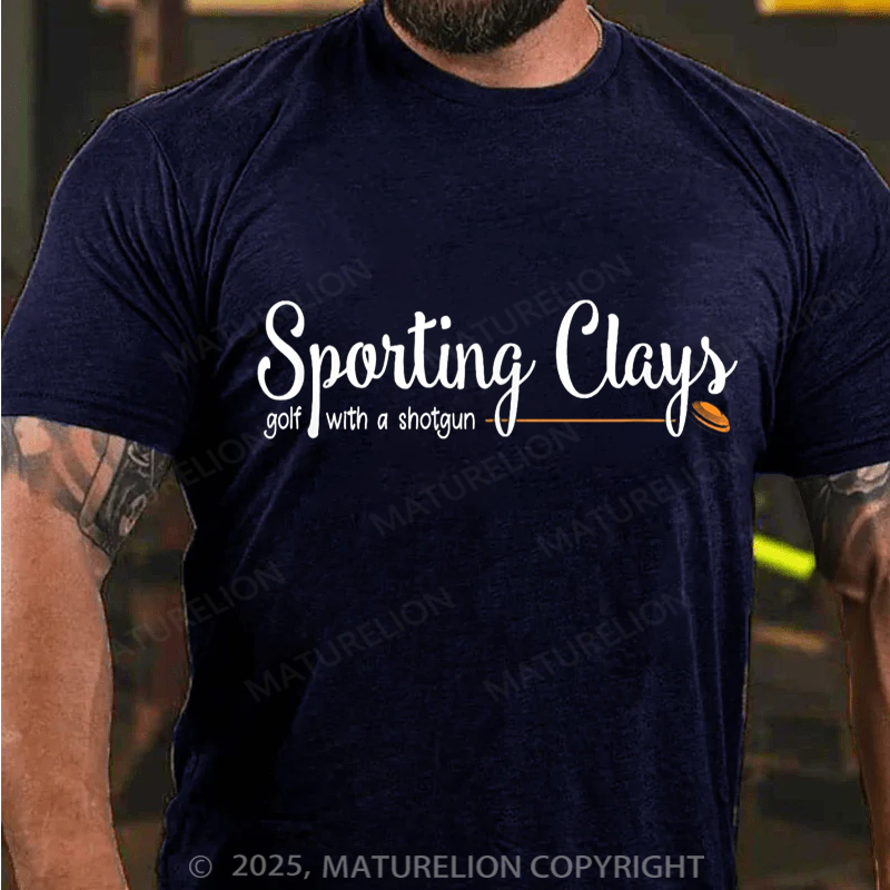 Maturelion Men's T-shirt Sporting Clays Golf With Gun Clay Shooting Sport Funny Creative Cotton T-shirt