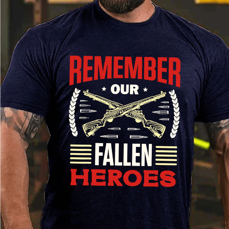 Maturelion Men's T-Shirt Remember Our Fallen Heroes Veteran Military Memorial Day Cotton T-Shirt
